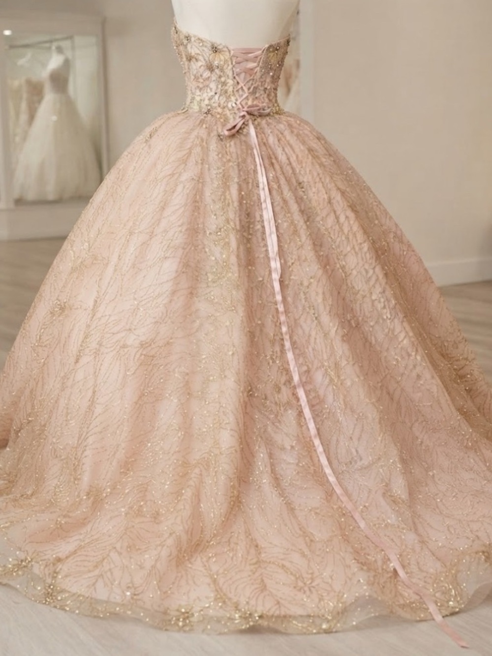 Quinceañera Size 8 Morilee Vizcaya Blush Gold Quinceañera Ball Gown Dress NWT